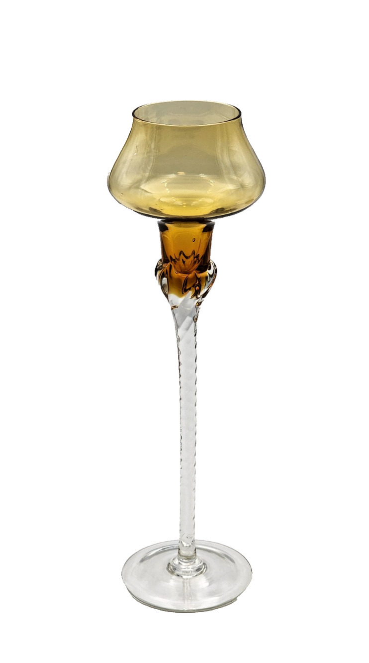 Italian 12.5" Tall Hand-Blown Glass Candle Holder Tapered